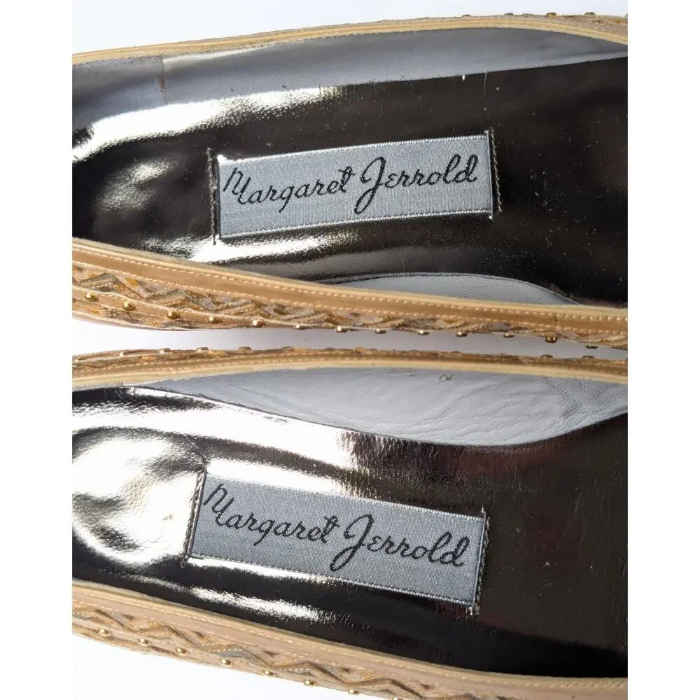 Vtg Margaret Jerrold Pointed Toe Pumps WOMENS 9.5N Gold Silver Art Deco Spain